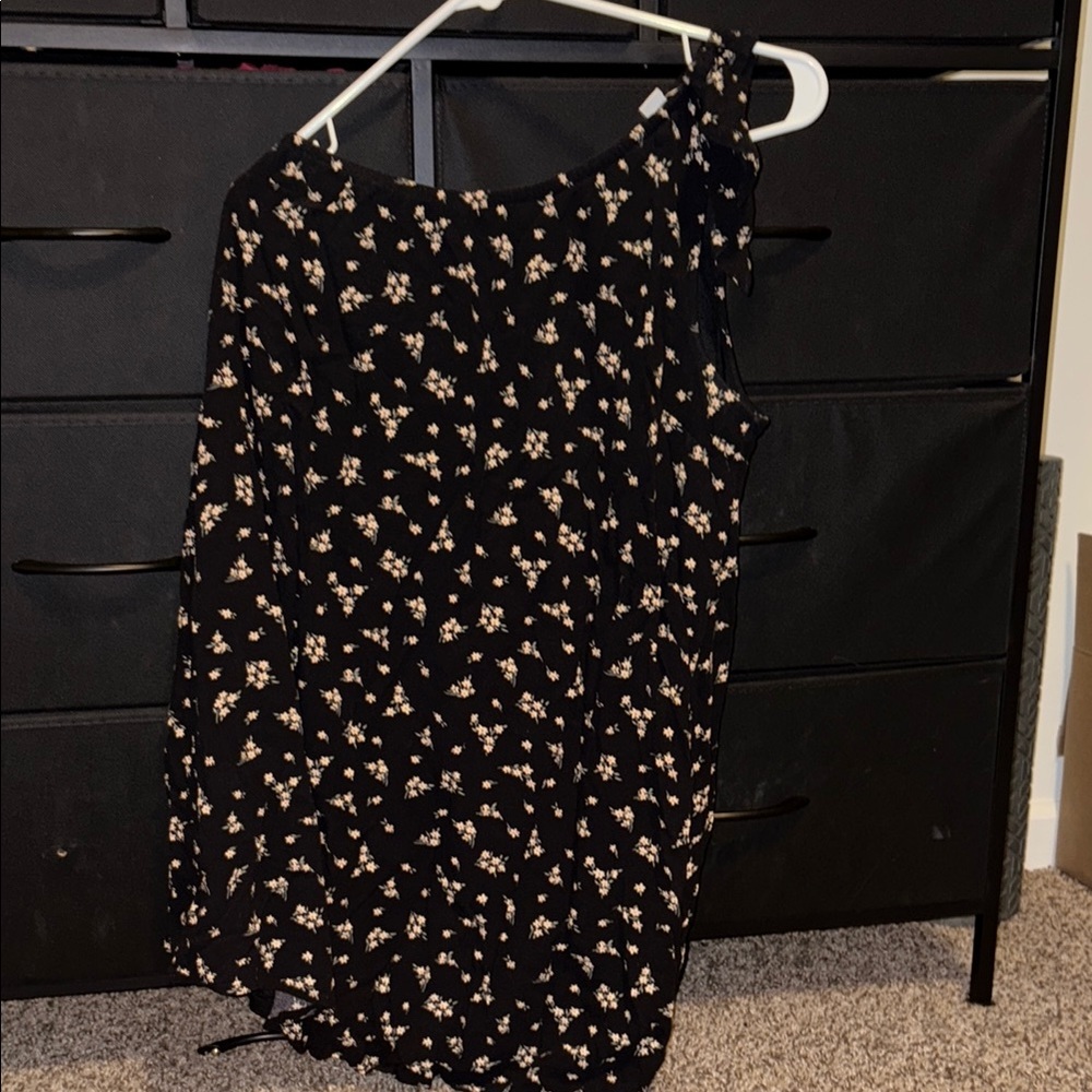 American Eagle Outfitters Black and White Asymmetrical One Shoulder Midi Dress